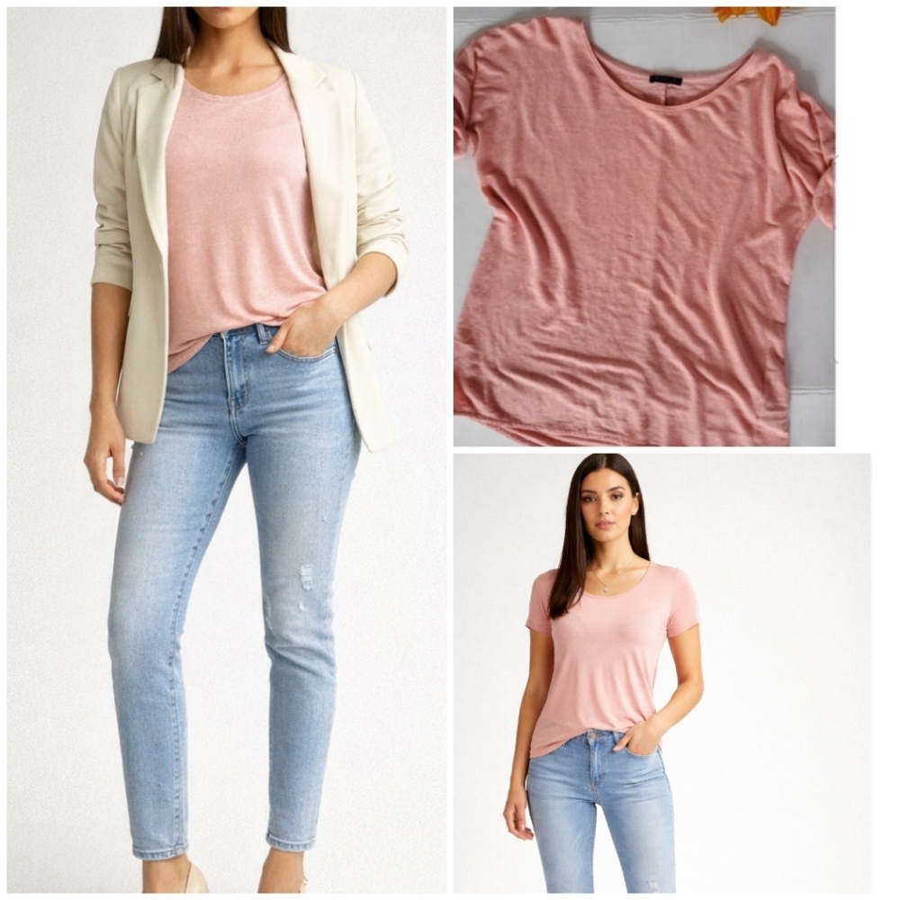 🩷Massimo Dutti Soft Pink Short Sleeve Top | Minimal Chic Everyday Tee 🌟